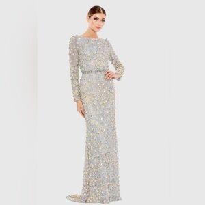 Mac Duggal 5437 Silver Embellished Long Sleeve High Neck Gown - Platinum Gold 10